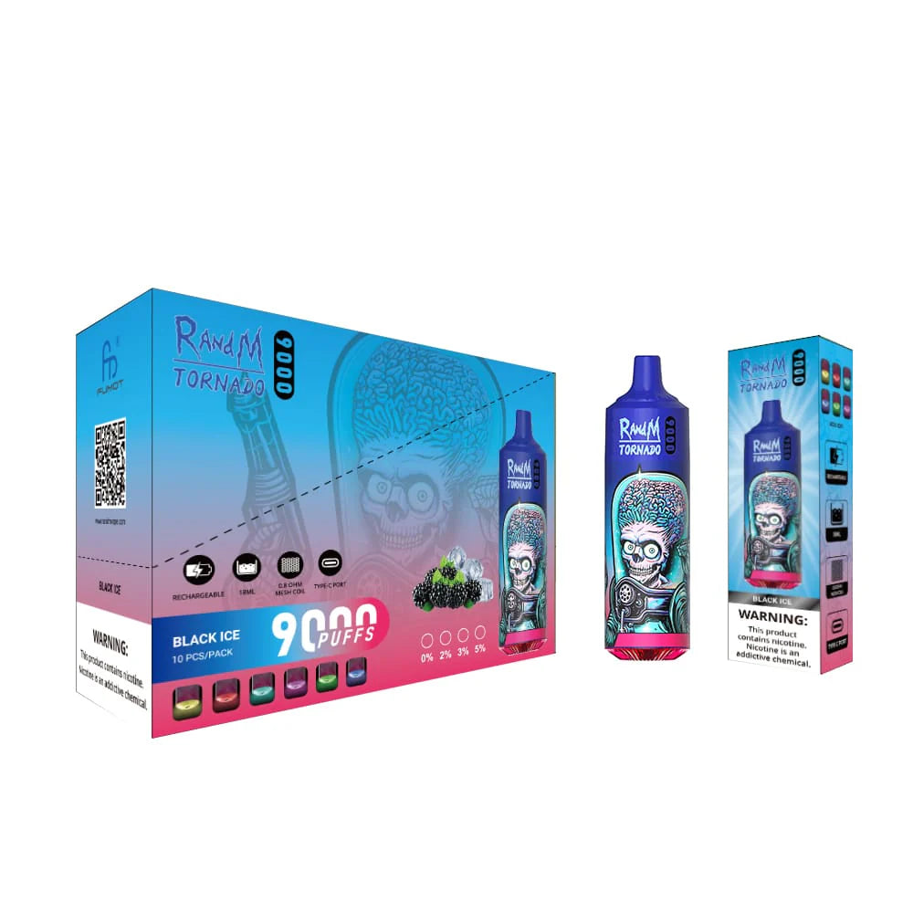 RANDM TORNADO 9K PUFFS DISPOSABLE VAPE Black Ice Abu Amin Distribution Company AADC RANDM TORNADO 9K PUFFS DISPOSABLE VAPE Black Ice Abu Amin Distribution Company AADC