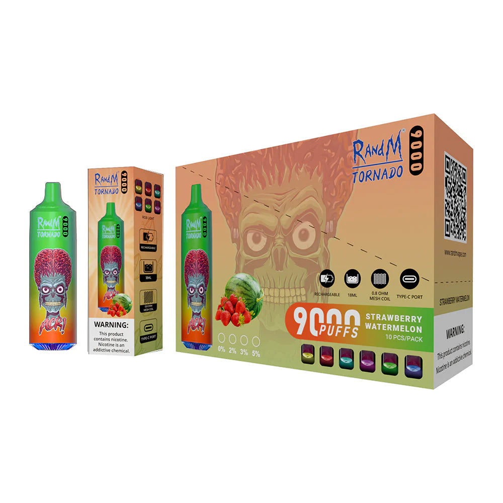 RANDM TORNADO 9K PUFFS DISPOSABLE VAPE Strawberry Watermelon Bubblegum Abu Amin Distribution Company AADC RANDM TORNADO 9K PUFFS DISPOSABLE VAPE Strawberry Watermelon Bubblegum Abu Amin Distribution Company AADC