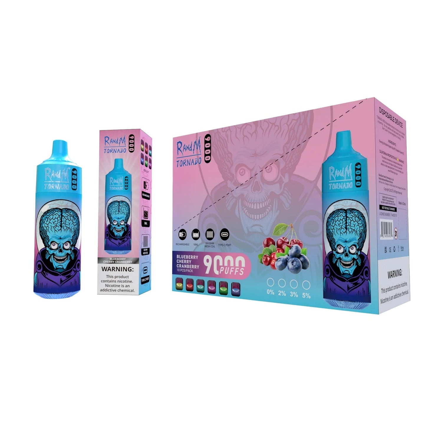 RANDM TORNADO 9K PUFFS DISPOSABLE VAPE Blueberry Cherry Cranberry